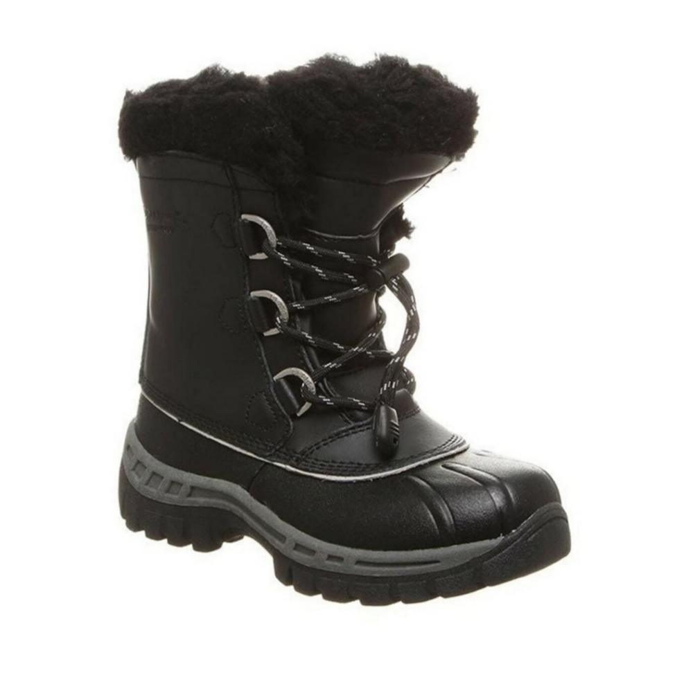BEARPAW Kelly Boots Black Leather Fur Lined Girls Youth Size 4 Waterproof NWOT